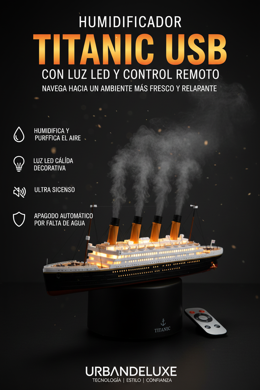 Humidificador Titanic USB con Luz LED y Control Remoto