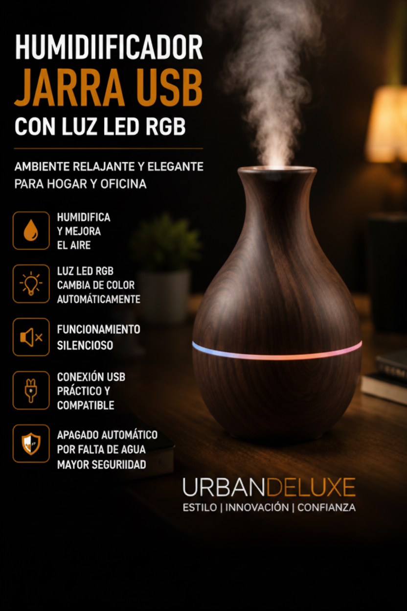 Humidificador Jarra USB con Luz LED RGB para Hogar y Oficina