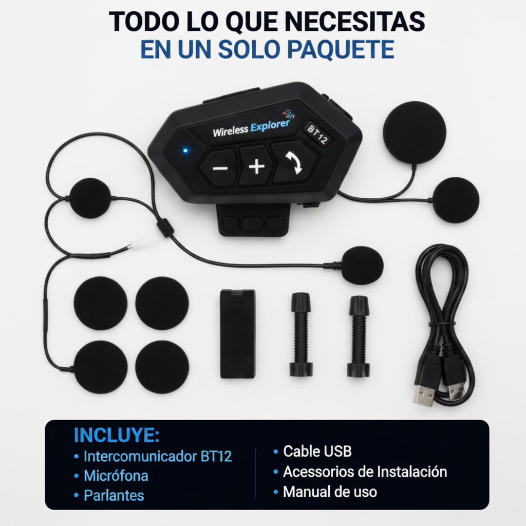 Intercomunicador Bluetooth BT12 para Casco de Moto con Micrófono