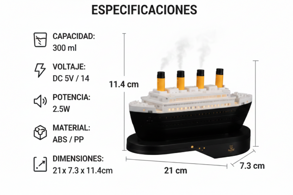 Humidificador Titanic USB con Luz LED y Control Remoto