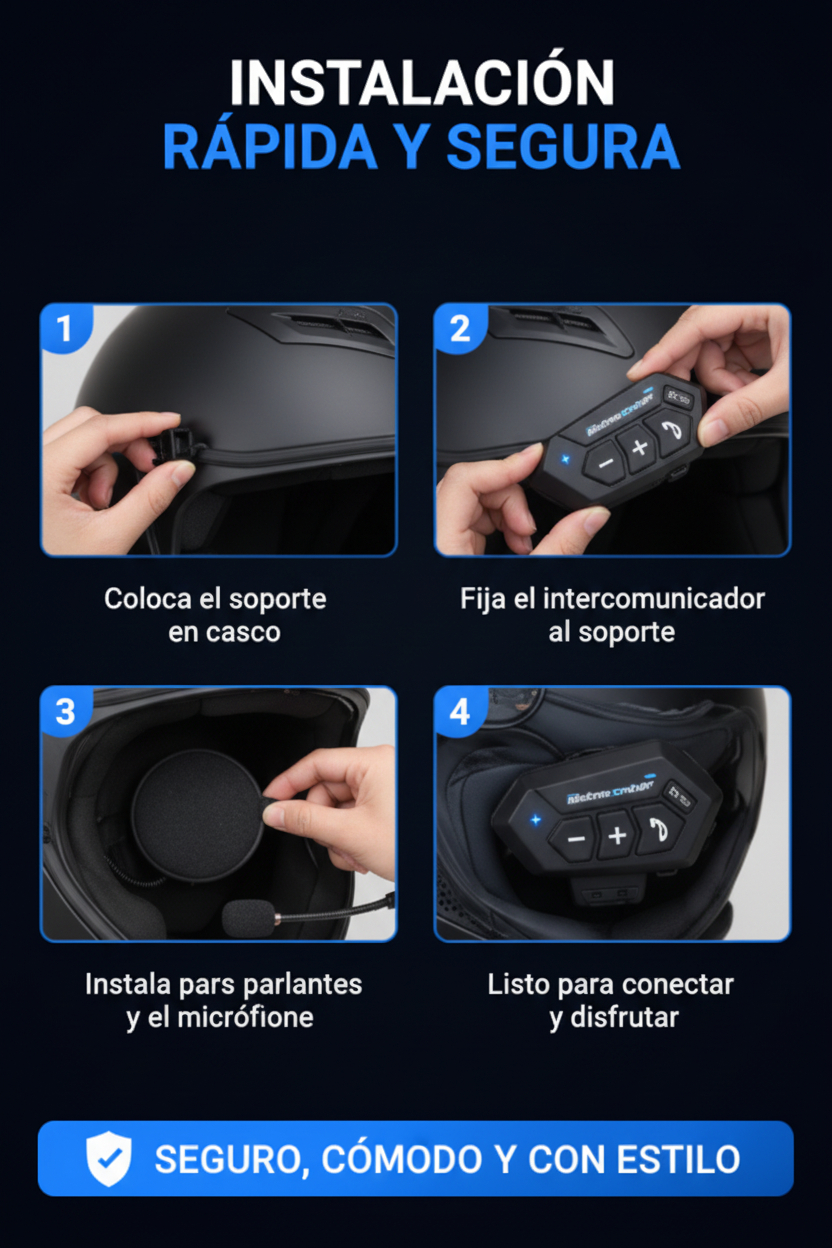 Intercomunicador Bluetooth BT12 para Casco de Moto con Micrófono