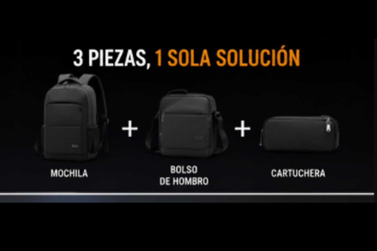 Pack Mochila 3 en 1 Antirrobo con Bolso y Cartuchera Unisex