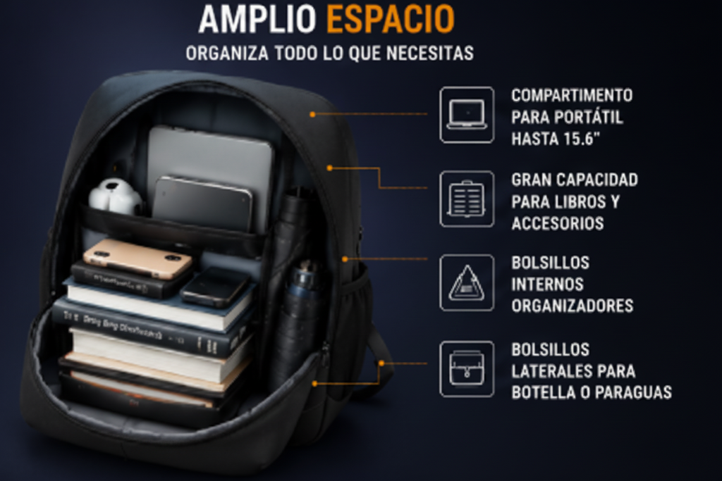 Pack Mochila 3 en 1 Antirrobo con Bolso y Cartuchera Unisex