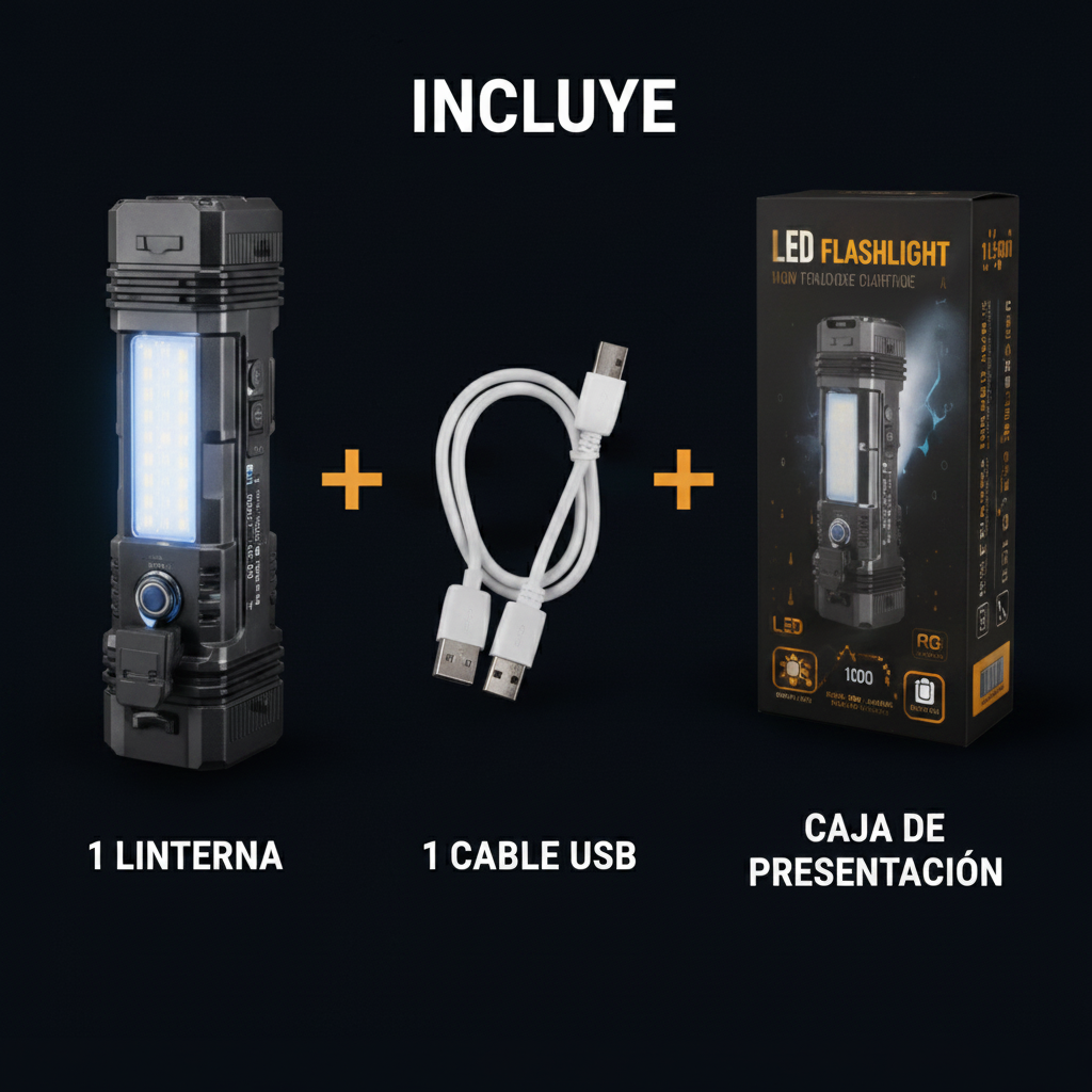 Linterna LED Táctica Recargable USB Multifuncional de Alta Potencia