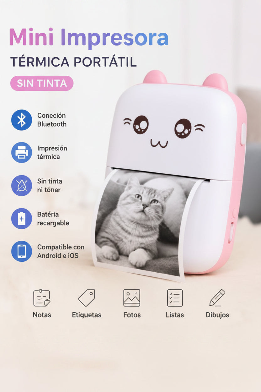 Mini Impresora Térmica Bluetooth Portátil | Sin Tinta